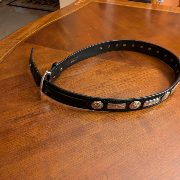 Vintage leather black  studded western  size 35 waist silver buckle main image 11